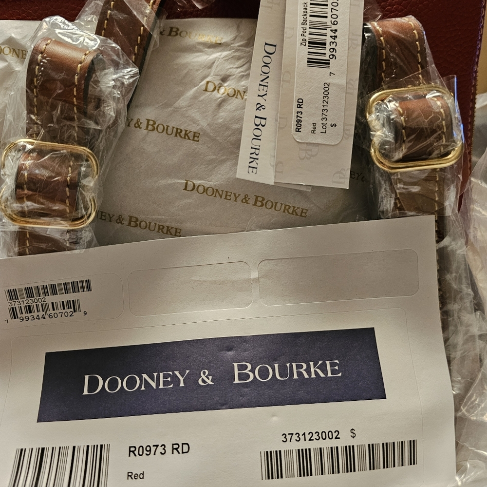 Dooney & Bourke Red And Tan Leather Zip Pod Backpack - Picture 4 of 9
